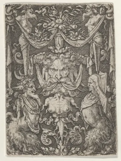 Panel with Grotesque Candelabrum Containing a Mask and Two Satyrs
