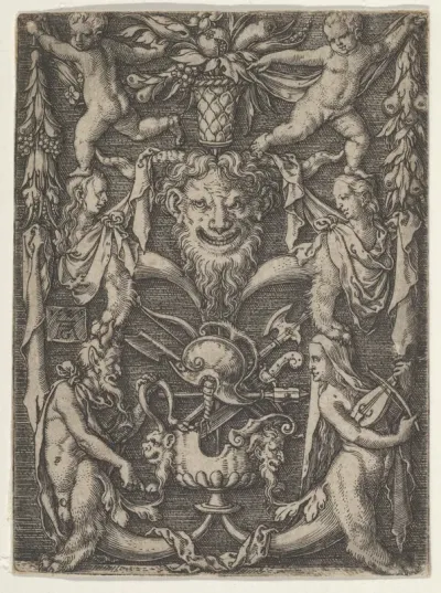 Panel with Grotesque Candelabrum Containing Satyrs, Children and a Trophy