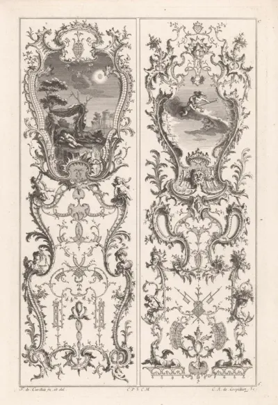Panelen met putti slapend en op wolken