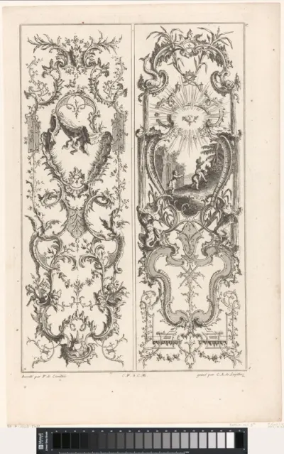 Panelen met putti spelend en met doek