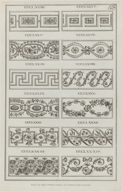 Panels of Ornament, nos. CCCLXXIII–CCLXXXIV, plate 58 from "Designs for Various Ornaments"