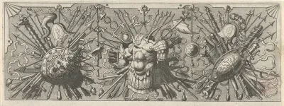 Panoplia. Fries met Romeinse wapens, bovenste deel