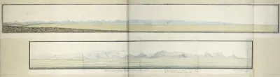 Panorama van de oostzijde van Valsbaai, vanaf Simonsberg (links) tot Kaap Hangklip (rechts)