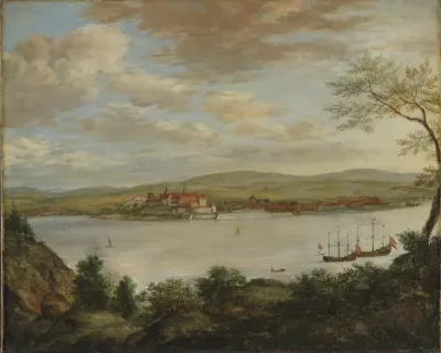 Panoramic view of Akershus Fortress near Christiania/Oslo, seen from Hovedøya
