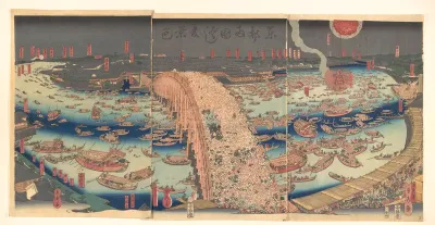 Panoramic View of Ryōgoku Bridge in the Summer — Utagawa (Gountei) Sadahide Kanvas Tablo