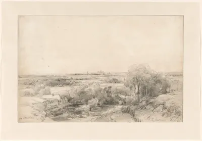 Panoramisch gezicht op Haarlem en de ruïne van Brederode