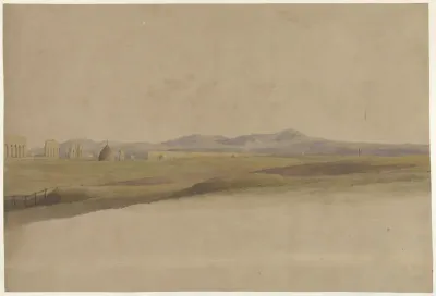 Panoramisch landschap met aquaduct, Aqua Claudia