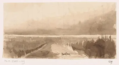 Panoramisch landschap met vluchtende herten