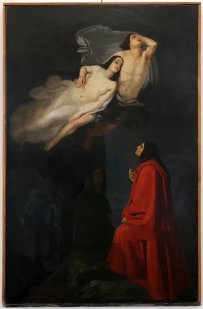 Paolo and Francesca in the vortex of hell