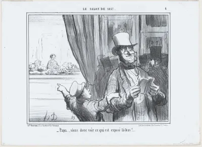 Papa...., viens donc voir ce qui est exposé là-bas!....', from Le Salon de 1857, published in "Le Charivari"