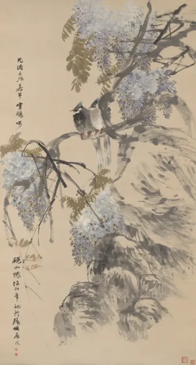 Paradise Flycatchers and Wisteria