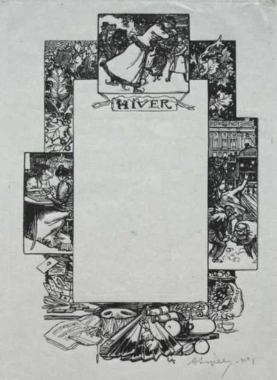 Paris Almanac, 1897:  Decorative Border, Winter