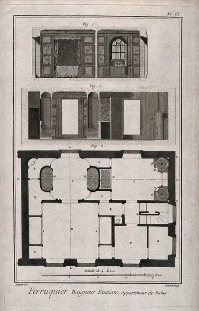 Paris: elevation and plan of the baths on the Seine established by Poitevin in 1761
