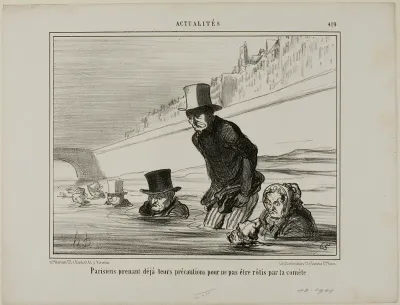 Parisians already taking their precautions to avoid being roasted by the comet, plate 410 from Actualités