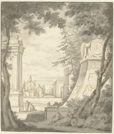 Park Landscape with Monuments and Classical Architecture