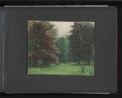 Park met bomen en een tuinman