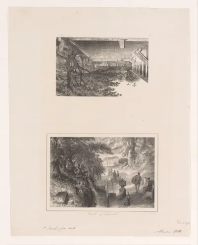 Park met fontein en vrouwen in zwembad