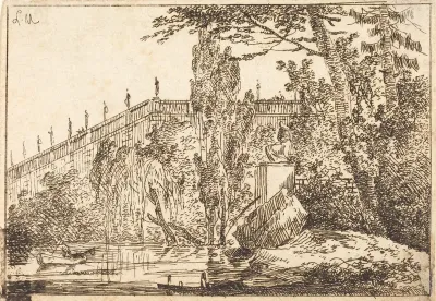 Park with Terrace and a Balustrade with Statues