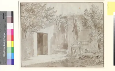 Parti antageligt fra Palazzo Barberinis have med romersk Antinousstatue i ægyptisk stil, Rom