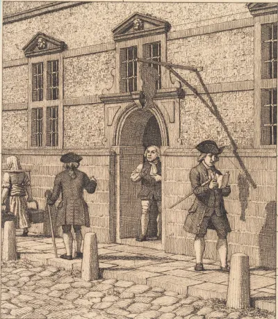 Parti omkring en portal af børsen. Illustration til "Linearperspectiven", Tavle VI