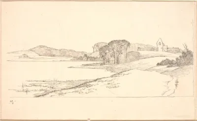 Parti ved Søllerød Sø, t.h. kirken