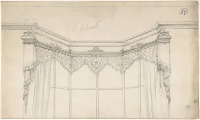 Partial Design for Bay Window with Monogrammed Curtains