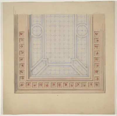 Partial design for ceiling with a border of flowers