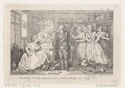 Partridge cruelly accused and maltreated by his Wife, from "The History of Tom Jones, a Foundling"