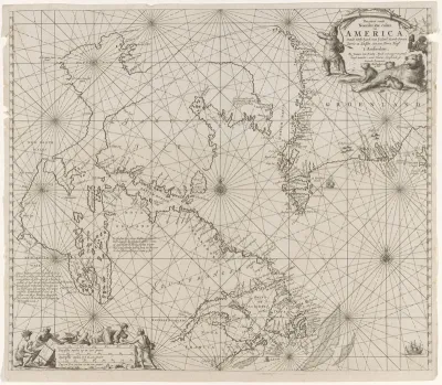 Paskaart een gedeelte van de kust van Noord Canada en Groenland