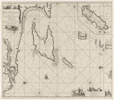 Paskaart van de Golf van Paria met de monding van de Orinoco rivier