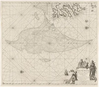 Paskaart van de Grand Banks bij Newfoundland
