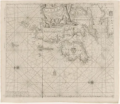 Paskaart van de kust van Ierland, Schotland, Engeland en Frankrijk