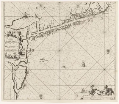 Paskaart van de kust van Noorwegen in de omgeving van Trondheim