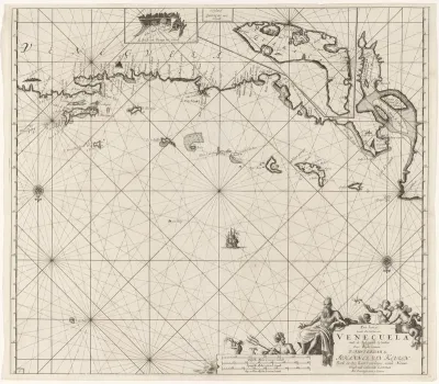 Paskaart van de kust van Venezuela met de Benedenwindse Eilanden