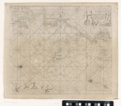 Paskaart van een deel van de Atlantische Oceaan met de westkust van Europa en een deel van Afrika