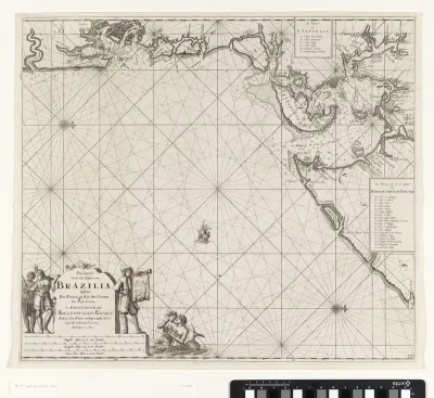 Paskaart van een deel van de kust van Brazilië bij de Allerheilige Baai