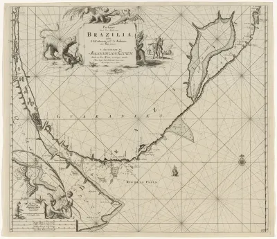 Paskaart van een deel van de kust van Brazilië, Uruguay en Argentinië