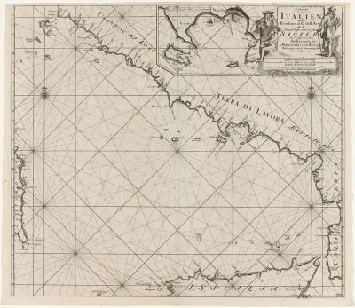 Paskaart van een deel van de zuidwestkust van Italië en de noordkust van Sicilië