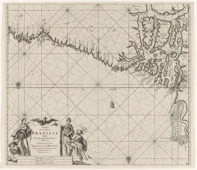 Paskaart van een gedeelte van de kust van Brazilië met de delta van de Amazone rivier