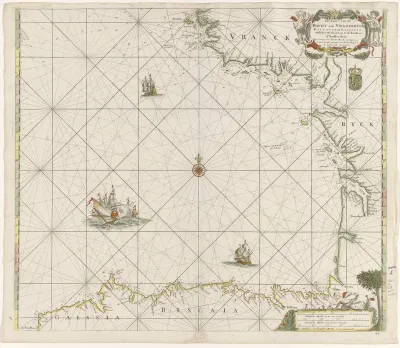 Paskaart van een gedeelte van de kust van Frankrijk en Spanje