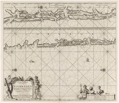 Paskaart van een gedeelte van de kust van Noorwegen in de omgeving van Bergen