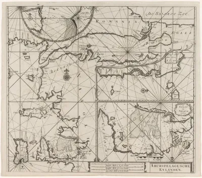 Paskaart van het noordoostelijk deel van de Egeïsche Zee, de Zee van Marmara en de Bosporus