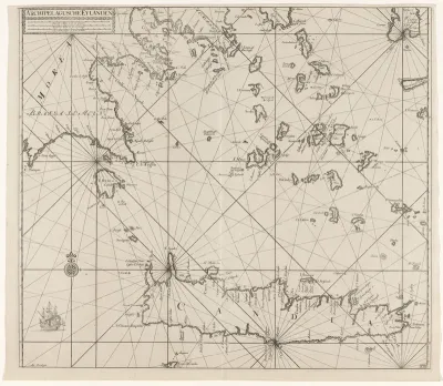 Paskaart van het zuidelijk deel van de Egeïsche Zee met Kreta