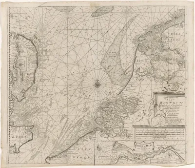 Paskaart van het zuidelijk deel van de Noordzee en een deel van de oostkust van Engeland