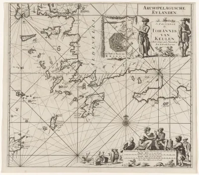Paskaart van het zuidoostelijk deel van de Egeïsche Zee