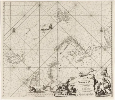 Paskaart van Noordelijk deel van Atlantische Oceaan met Noordelijke IJszee, Noordzee en Oostzee
