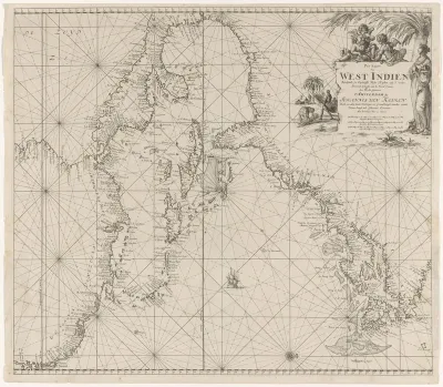 Paskaart van West Indië en de Caribische Zee met het aangrenzende deel van de Atlantische Oceaan