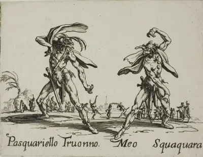 Pasquariello Truonno - Meo Squaquara, plate 20 from Balli di Sfessania