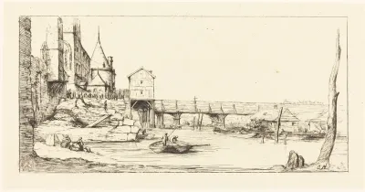 Passerelle du Pont-au-Change, Paris, après l'Incendie de 1621 (Footbridge Temporarily Replacing the Pont-au-Change, Paris, after the Fire of 1621)