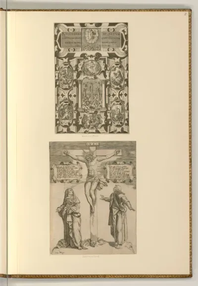 Passionsszenen umgeben von den vier Evangelisten; Christus am Kreuz mit Maria und Johannes